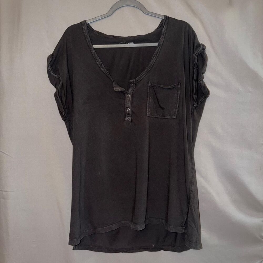 Aerie black henley top with ruffle sleeves